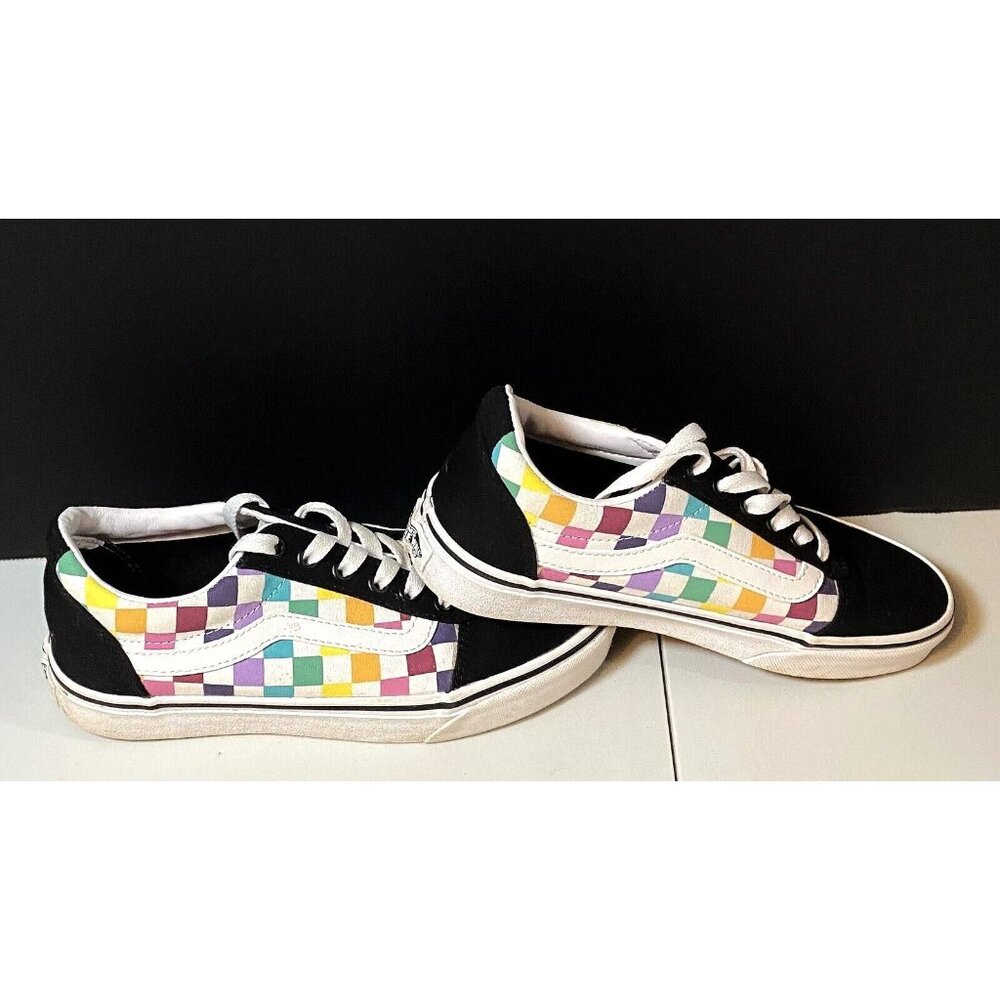 VANS Old Skool "OFF THE WALL" Women’s Black Rainbow Checkered Skate 6.5 Shoes